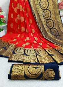 Amazing Red Soft Silk Balaton Latest Indian Saree