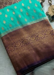 Attractive Sky Blue Soft Silk Traditional Kubera Pattu Saree