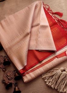 Awesome Cream Weaving Soft Silk Kubera Pattu Saree