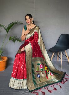 Awesome Red Paithani Silk Saree