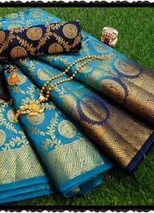 Beautiful Sky Blue Latest Design Balaton Saree