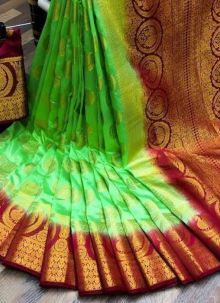 Charming Fluorescent Green Soft Silk Balaton Latest Indian Saree