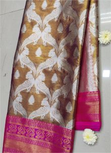 Charming Gold Pure Soft Tissue Banarasi Silk Traditional Saree