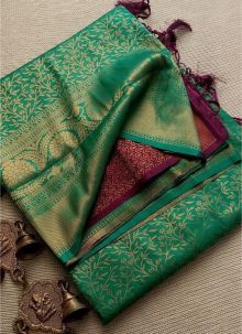 Charming Green Weaving Work Soft Silk Saree