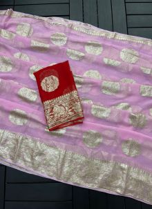 Charming Pink Viscose Georgette Weaving Saree