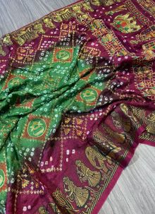 Comfortable Bandhej Silk Green Saree