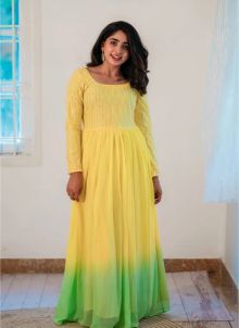 Designer Yellow Georgette Gown Party Wear