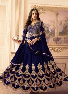 Elegant Blue Readymade Georgette Gown For Women