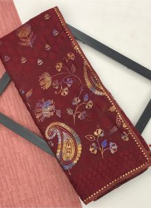 Embroidered Maroon Brasso Indian Traditional Saree