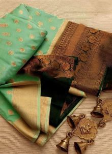 Eye Catching Pista Soft Silk Traditional Kubera Pattu Saree