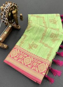 Fantastic Light Green Weaving Contrast Border Saree