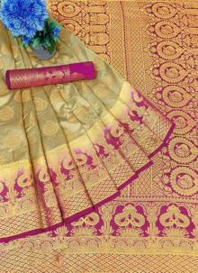 Fashionable Beige Soft Silk Balaton Latest Indian Saree