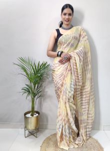 Festive Wear Yellow Printed Drape Saree For Women