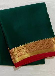 Green Woven Work Broad Contrast Border Plain Saree