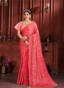 Indian Traditional Gorgeous Designer Salmon Pink Brasso Saree