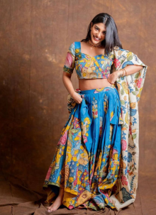 Latest Kalamkari Print Lehenga Choli In Royal Blue