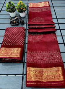 Maroon Traditional Printed Saree For Women