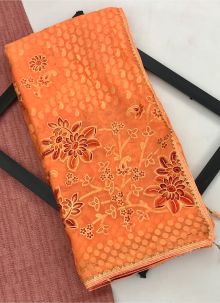 Orange Indian Traditional Gorgeous Designer Brasso Saree