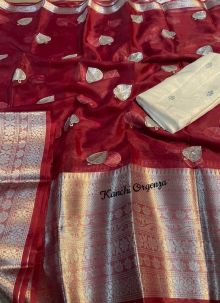 Partywear Organza Maroon Saree