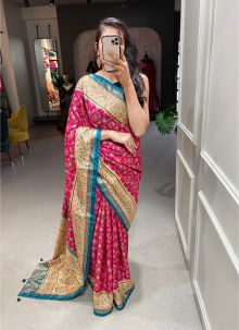 Pink Dola Silk Wedding Wear Saree With Blouse