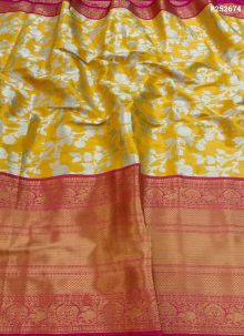 Pure Soft Tissue Banarasi Silk Yellow Latest Design Traditional Saree