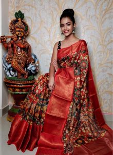 Red Chanderi Silk Saree With Zari Weaving Border