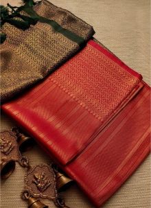 Red Weaving Work Traditional Kubera Pattu Saree