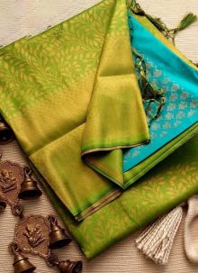 Stunning Fluorescent Green Soft Silk Kubera Pattu Saree