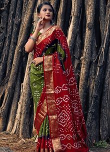 Stunning Traditional Green Bandhej Saree For Women