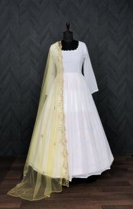 White Butti Work Elegant Readymade Gown