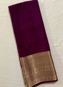 Wine Mysore Silk Amazing Contrast Border Plain Saree