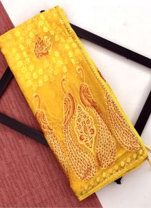 Yellow Ethnic Traditional Wear Woman Brasso Saree