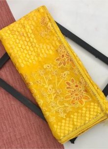 Yellow Indian Traditional Gorgeous Designer Brasso Saree