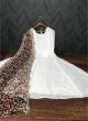 Amazing White Faux Georgette Butti Work Gown With Printed Dupatta