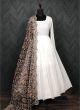 Amazing White Faux Georgette Butti Work Gown With Printed Dupatta