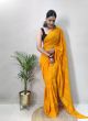 Attractive Yellow Drape Style Saree For Women