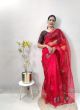 Beautiful Red Trendy Organza Fabric Saree For Women