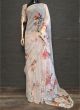 Designer Off White Georgette Printed With Pearl Lace Saree