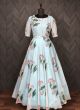 Digital Print Light Blue Organza Designer Gown