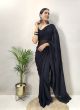 Fashionable Party Wear Black Drape Saree For Women