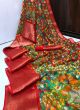 Gold Zari Kanchi Patto Border Chanderi Silk Kalamkari Digital Printed Fluorescent Red Saree