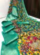 Gold Zari Kanchi Patto Border Chanderi Silk Kalamkari Digital Printed Rama Saree