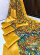 Gold Zari Kanchi Patto Border Chanderi Silk Kalamkari Digital Printed Yellow Saree