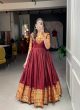 Lovely Maroon Cotton Zari Work Gown