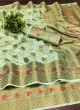 Partywear Cotton Silk Green Saree For Women