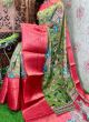 Pista Festive Kalamkari Printed Chanderi Silk Saree