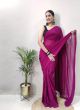 Purple Plain Drape Style Saree For Women