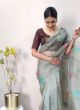 Stylish Party Wear Grey Organza Embroidery Saree