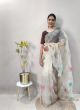 White Embroidered Trendy Organza Saree For Women