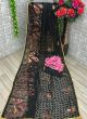 Women Brasso Embroidered Black Saree With Unstitched Blouse Piece